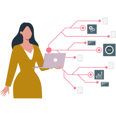 Fille montrant la connexion sur un ordinateur portable  Illustration