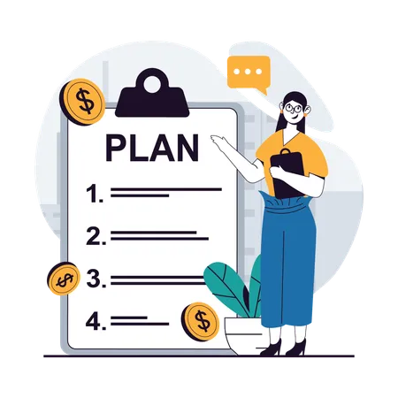 Fille montrant un plan financier  Illustration