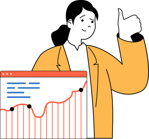 Fille montrant le pouce vers le haut pour l'analyse commerciale  Illustration