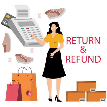 Fille montrant le processus de retour et de remboursement  Illustration