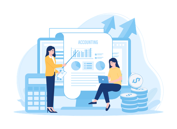 Fille montrant l'examen des tendances des rapports financiers  Illustration