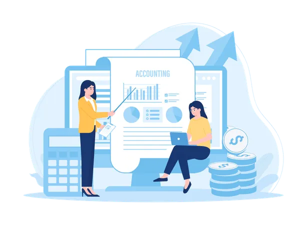 Fille montrant l'examen des tendances des rapports financiers  Illustration