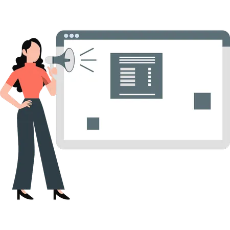 Fille montrant un document de page Web  Illustration