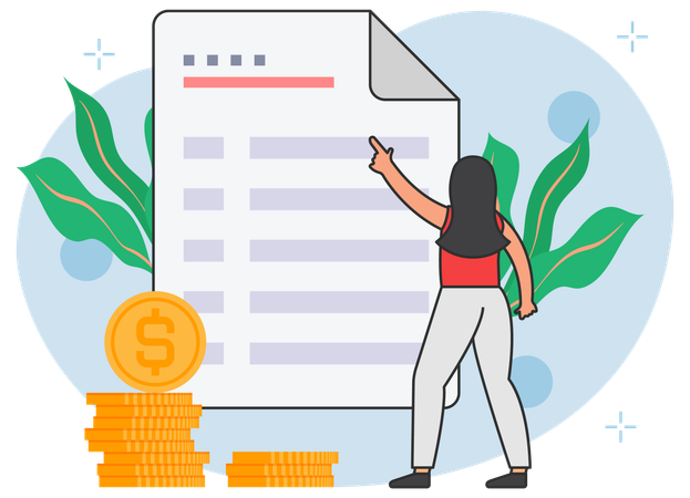 Fille montrant un document financier  Illustration