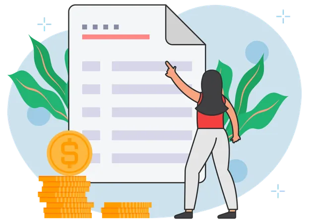 Fille montrant un document financier  Illustration