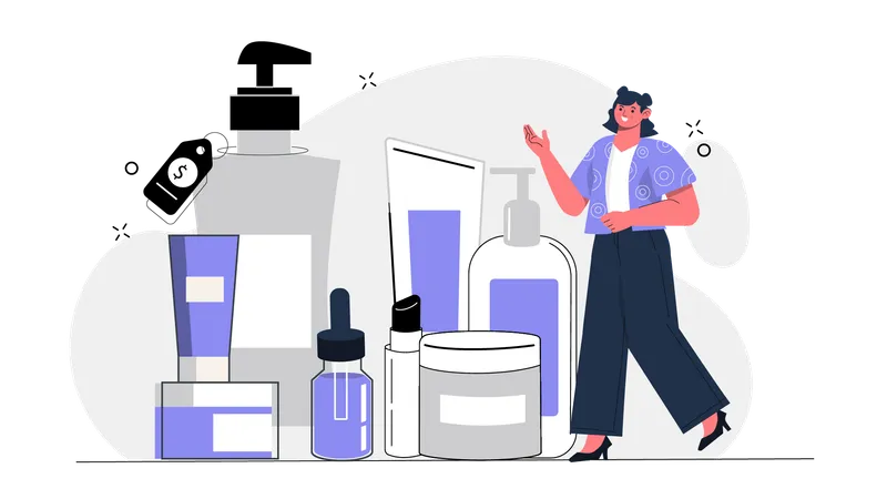 Fille montrant un produit cosmétique  Illustration