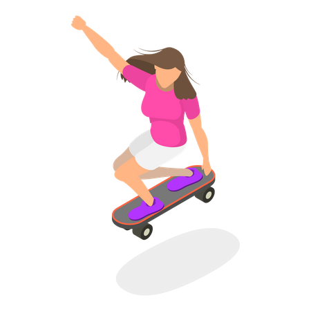 Fille montrant ses incroyables compétences en skate board  Illustration