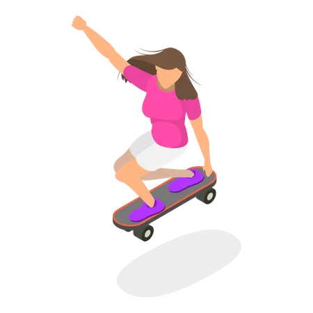 Fille montrant ses incroyables compétences en skate board  Illustration