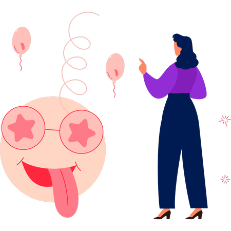Fille montrant un autocollant de visage coquin Illustration