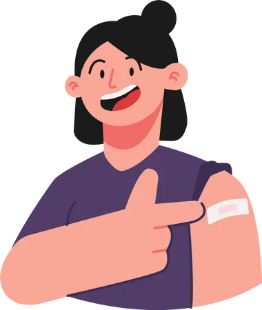 Fille montrant un bandage sur le bras après la vaccination  Illustration