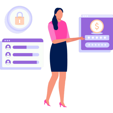 Fille montrant un compte sur une page Web  Illustration