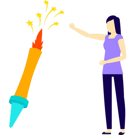 Fille montrant une fusée de feu d'artifice  Illustration