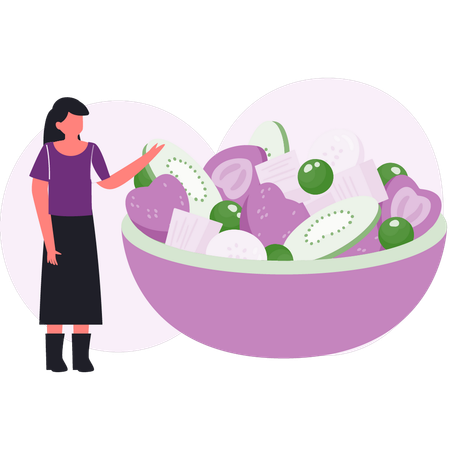 Fille montrant un repas de salade  Illustration
