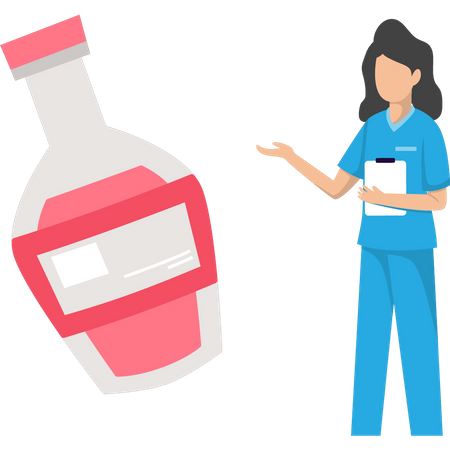 Fille montrant une bouteille médicale  Illustration