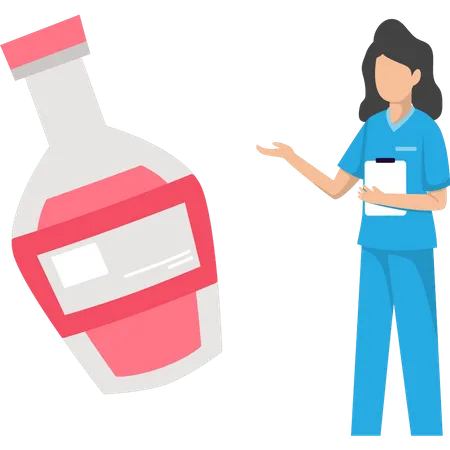 Fille montrant une bouteille médicale  Illustration