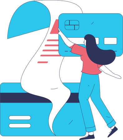 Fille montrant une facture de carte de crédit  Illustration