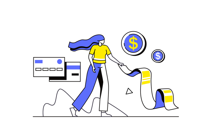 Fille montrant une facture de carte de crédit  Illustration