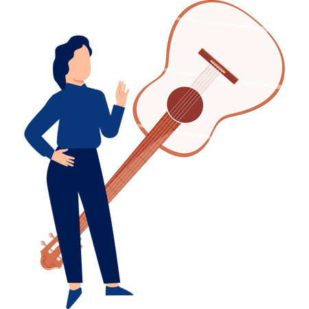 Fille montrant une guitare acoustique  Illustration