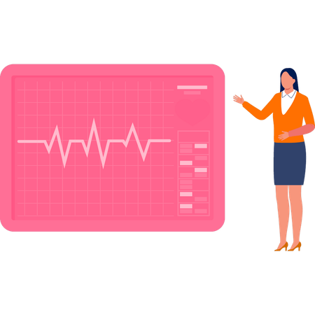Fille montrant une machine à vérifier le rythme cardiaque  Illustration