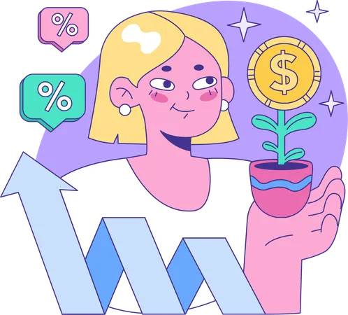 Fille montrant une plante dollar  Illustration