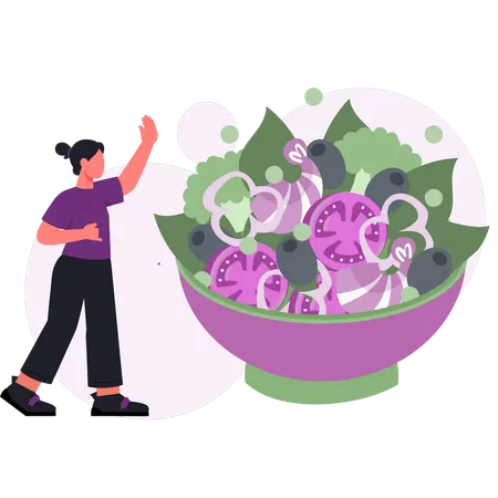 Fille montrant une salade dans un bol  Illustration