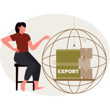 Une fille montre une exportation mondiale  Illustration