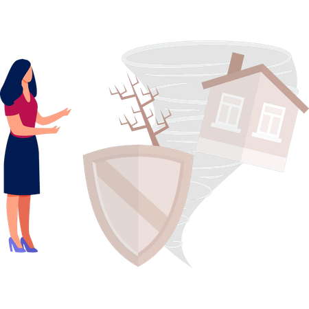 Une fille montre la destruction causée par la tempête  Illustration