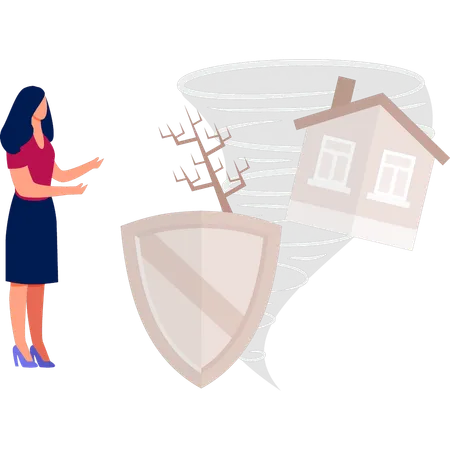 Une fille montre la destruction causée par la tempête  Illustration