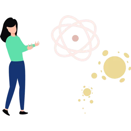 La fille montre la molécule atomique  Illustration