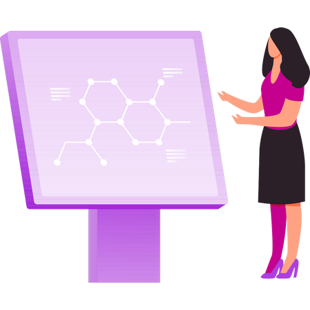 La fille montre la structure atomique  Illustration