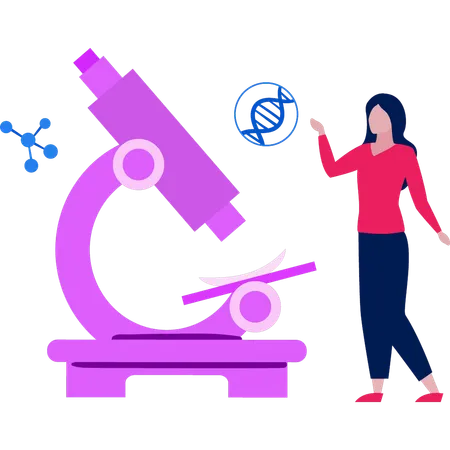 La fille montre le microscope  Illustration