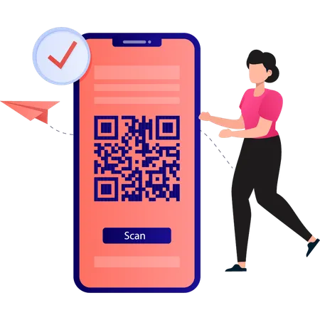 La fille montre le code QR sur mobile  Illustration