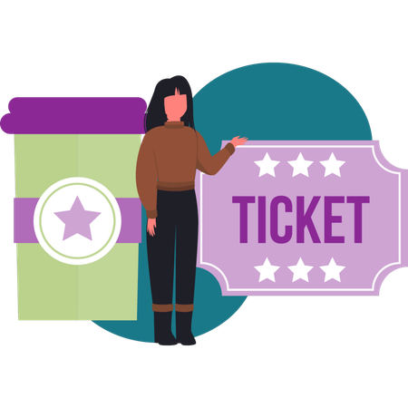 Une fille montre un billet de théâtre  Illustration