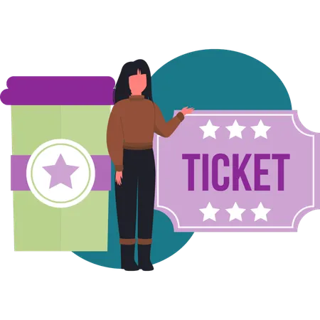 Une fille montre un billet de théâtre  Illustration