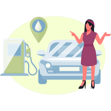 Une fille montre le suivi de la livraison de carburant en ligne  Illustration