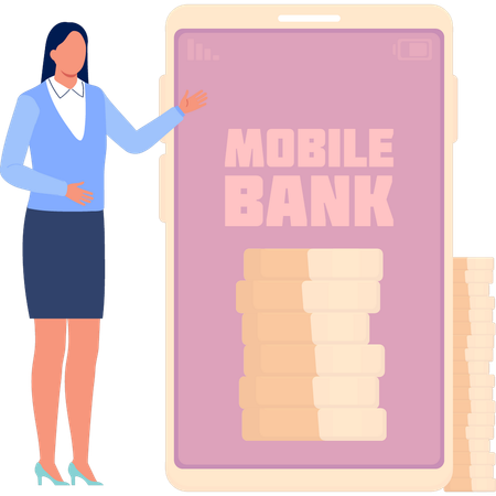 La fille montre la banque mobile  Illustration