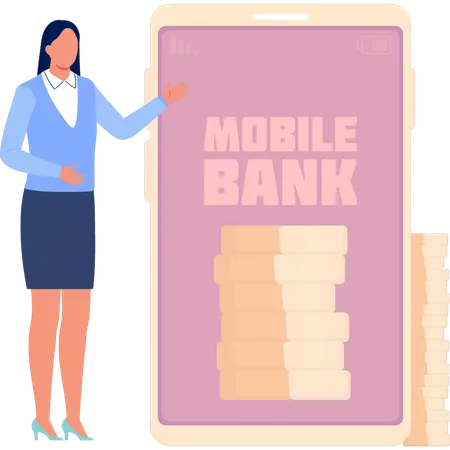 La fille montre la banque mobile  Illustration