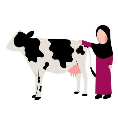 Fille musulmane avec vache  Illustration