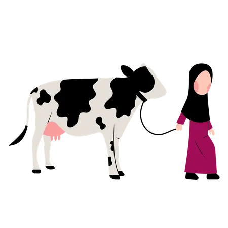 Fille musulmane avec vache  Illustration