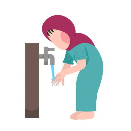 Fille musulmane faisant l'étape d'ablution  Illustration