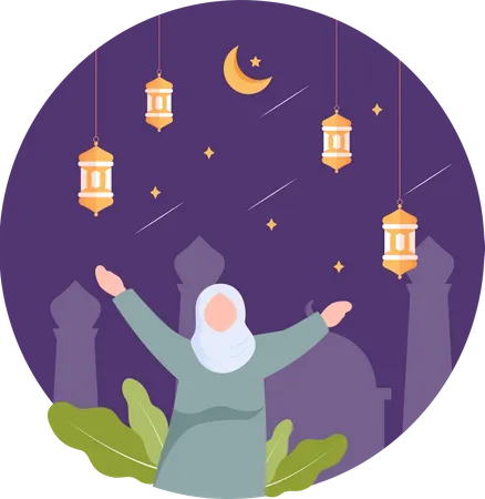 Fille musulmane appréciant le festival du Ramadan  Illustration