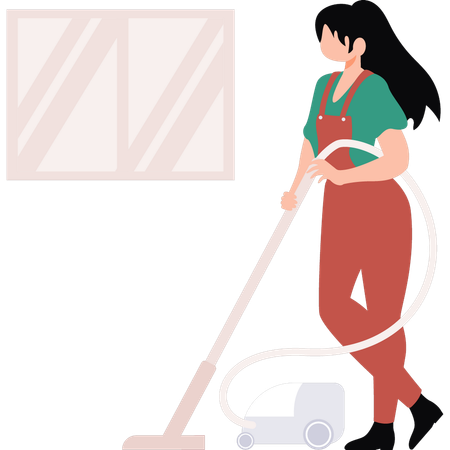 La fille nettoie le sol avec un aspirateur  Illustration