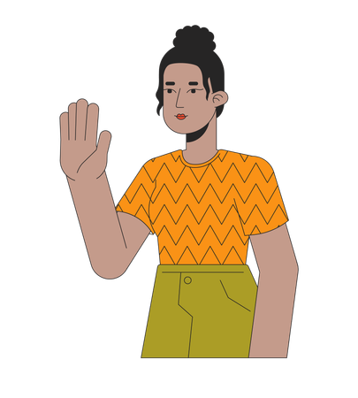 Fille noire à noeud supérieur disant bonjour  Illustration