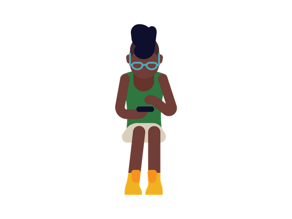 Fille noire surfant sur Internet dans son téléphone  Illustration