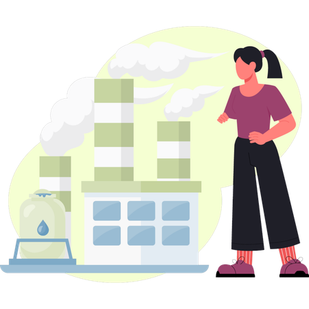 Une fille regarde l'industrie du pétrole et du gaz  Illustration