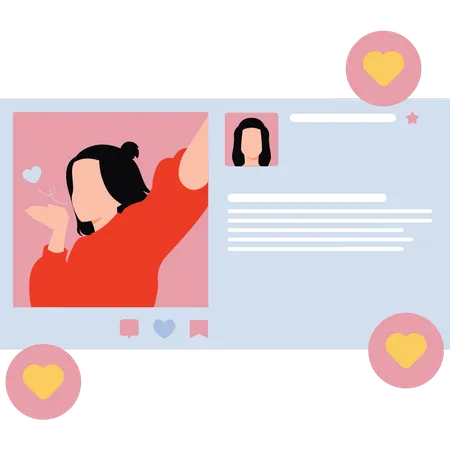 Fille qui obtient des likes sur les réseaux sociaux  Illustration