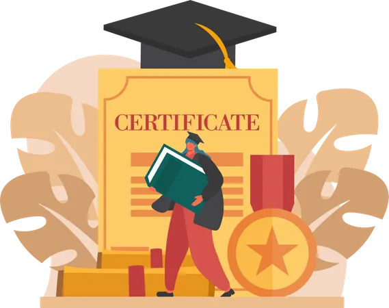 Fille obtenant un certificat de fin d'études  Illustration