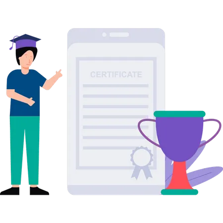 Fille obtenant un certificat en ligne  Illustration