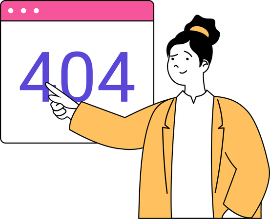 Une fille reçoit une erreur 404 sur son site Web  Illustration