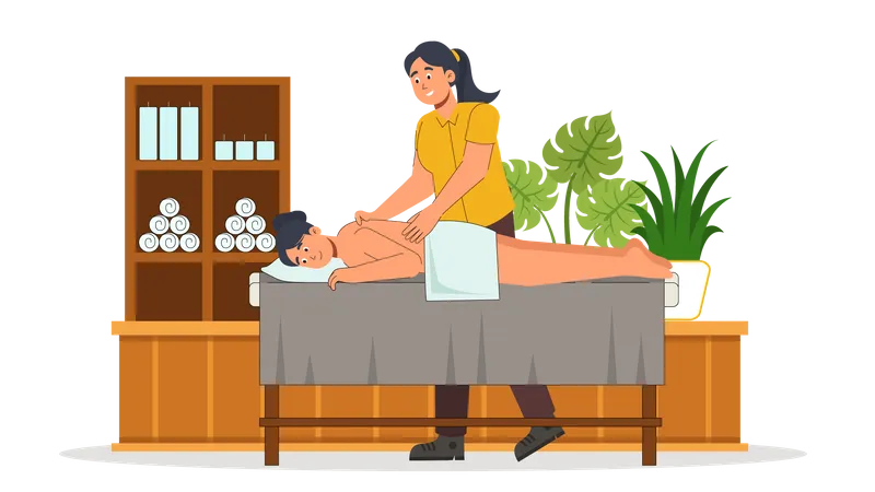 Fille recevant un massage spa  Illustration